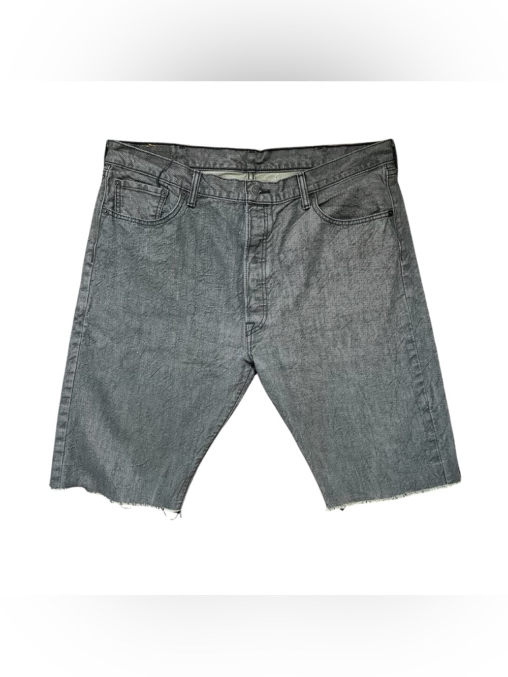 Levi’s 501 Denim Shorts Men’s W42 Black Gray Cut Off Jean Shorts Raw Hem